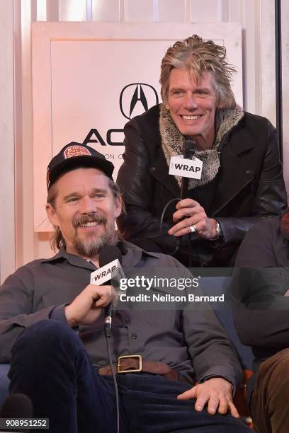 Director Ethan Hawke and actor Charlie Sexton of 'Blaze' attend the Acura Studio at Sundance Film Festival 2018 on January 22, 2018 in Park City,...