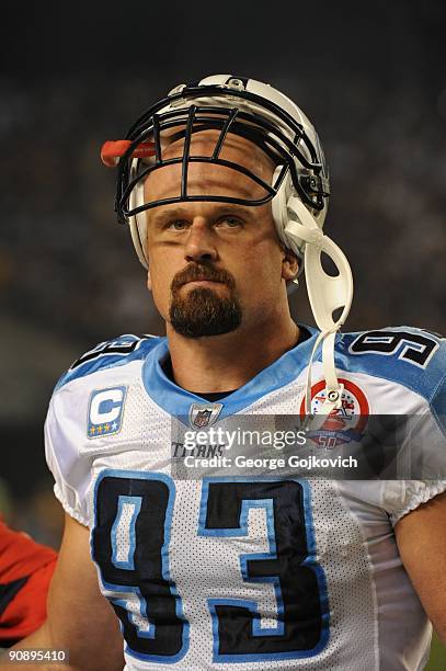 Defensive lineman Kyle Vanden Bosch of the Tennessee Titans looks on from the field before a game against the Pittsburgh Steelers at Heinz Field on...