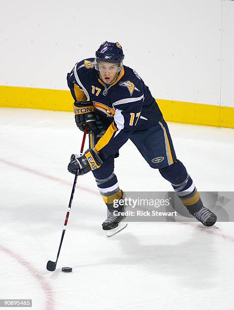 Marc-Andre Gragnani of the Buffalo Sabres skates against the Washington Capitals during a preseason game at HSBC Arena on September 17, 2009 in...