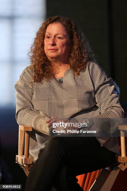 Abigail Disney speaks onstage at The Sundance Institute, Refinery29, and DOVE Chocolate Present 2018 Women at Sundance Brunch at The Shop on January...