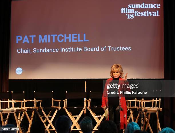 Pat Mitchell speaks onstage at The Sundance Institute, Refinery29, and DOVE Chocolate Present 2018 Women at Sundance Brunch at The Shop on January...