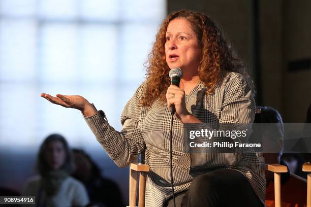 Abigail Disney speaks onstage at The Sundance Institute, Refinery29, and DOVE Chocolate Present 2018 Women at Sundance Brunch at The Shop on January...