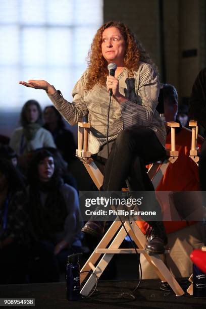 Abigail Disney speaks onstage at The Sundance Institute, Refinery29, and DOVE Chocolate Present 2018 Women at Sundance Brunch at The Shop on January...