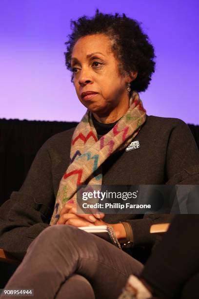 Nina Shaw speaks onstage at The Sundance Institute, Refinery29, and DOVE Chocolate Present 2018 Women at Sundance Brunch at The Shop on January 22,...