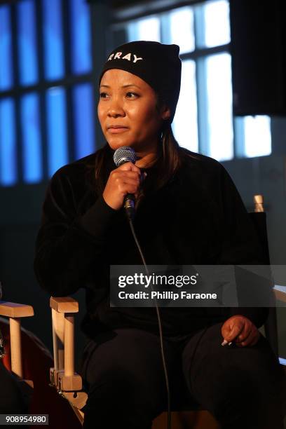 Tilane Jones speaks onstage at The Sundance Institute, Refinery29, and DOVE Chocolate Present 2018 Women at Sundance Brunch at The Shop on January...