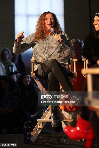 Abigail Disney speaks onstage at The Sundance Institute, Refinery29, and DOVE Chocolate Present 2018 Women at Sundance Brunch at The Shop on January...