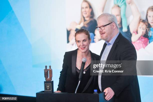 Jim Gaffigan and Jeannie Gaffigan speak during the 2018 WebMD Health Heroes Awards at WebMD headquarters on January 22, 2018 in New York City.