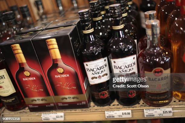 Bacardi rum products are offered for sale at a liquor store on January 22, 2018 in Chicago, Illinois. Bacardi Ltd., which currently has a 30 percent...