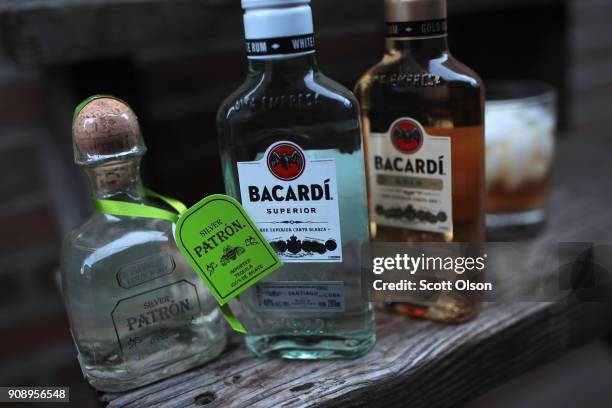 Bacardi rum and Patrón tequila are pictured on January 22, 2018 in Chicago, Illinois. Bacardi Ltd., which currently has a 30 percent interest in...