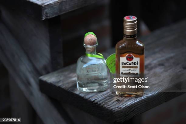 Bacardi rum and Patrón tequila are pictured on January 22, 2018 in Chicago, Illinois. Bacardi Ltd., which currently has a 30 percent interest in...