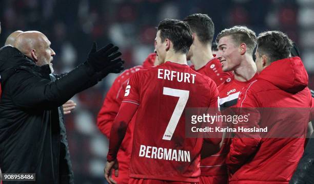 Team of Erfurt celebrates after the match during the 3.Liga match between FC Rot Weiss Erfurt and 1.FC Magdeburg at Arena Erfurt on January 22, 2018...