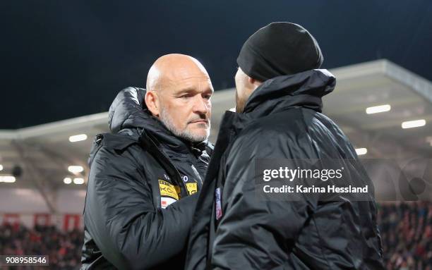 Headcoach Stefan Emmerling and Co-Trainer Ronny Hebestreit of Erfurt before the 3.Liga match between FC Rot Weiss Erfurt and 1.FC Magdeburg at Arena...