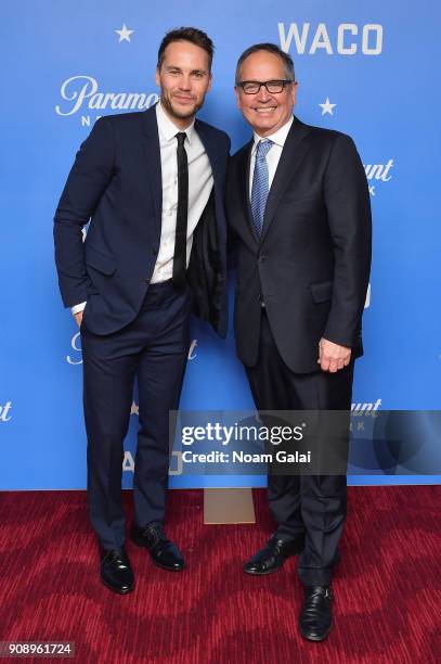 Actor Taylor Kitsch and Kevin Kay, President of Paramount Network, TV Land and CMT attend the world premiere of WACO presented by Paramount Network...