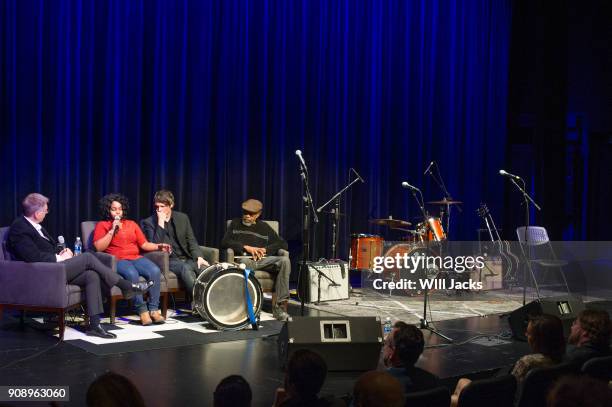 Bob Santelli, Sharde Thomas, Luther Dickinson and R.L. Boyce discuss hill country blues at GRAMMY Museum Mississippi on January 21, 2018 in...