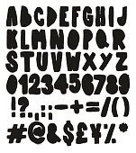 Thick Doodle Stencil Spray Paint Freehand Vector Font with Uppercase Letters, Numbers & Signs