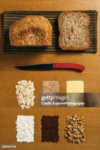 food knolling, baking bread - almond joy stock pictures, royalty-free photos & images