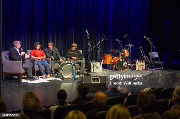 Bob Santelli, Sharde Thomas, Luther Dickinson and R.L. Boyce discuss hill country blues at GRAMMY Museum Mississippi on January 21, 2018 in...