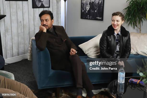 Irrfan Khan and Kelly Macdonald from 'Puzzle' attend The Hollywood Reporter 2018 Sundance Studio at Sky Strada, Park City on January 22, 2018 in Park...