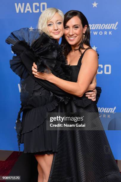 Actresses Andrea Riseborough and Annika Marks attend the world premiere of WACO presented by Paramount Network at Jazz at Lincoln Center on January...