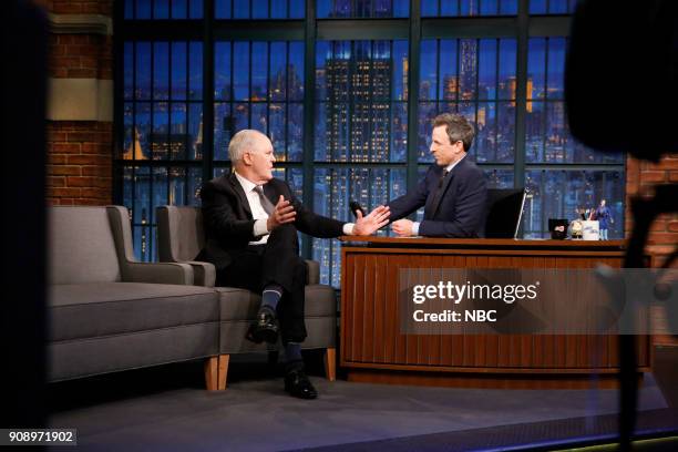 Episode 638 -- Pictured: Actor John Lithgow during an interview with host Seth Meyers on January 22, 2018 --