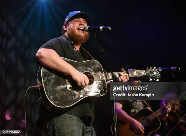 Luke Combs performs onstage during the Bobby Bones & The Raging Idiots' Million Dollar Show for St. Jude at the Ryman Auditorium on January 22, 2018...