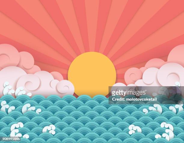 chinese paper art wave background - asia stock illustrations