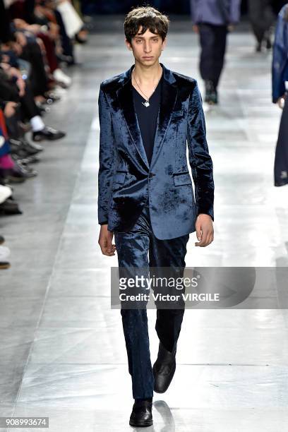 Model walks the runway during the Paul Smith Menswear Fall/Winter 2018-2019 show as part of Paris Fashion Week on January 21, 2018 in Paris, France.