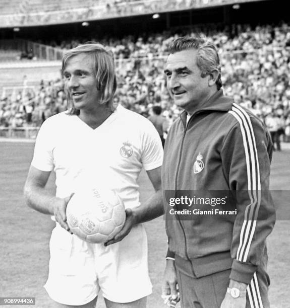 Real Madrid coach Miguel Munoz along with the German player Gunter Netzer Madrid, Spain.