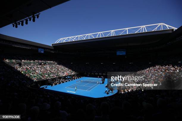 General view of Rod Laver Arena during the quarter final match between Elina Svitolina of Ukraine and Elise Mertens of Belgium on day nine of the...