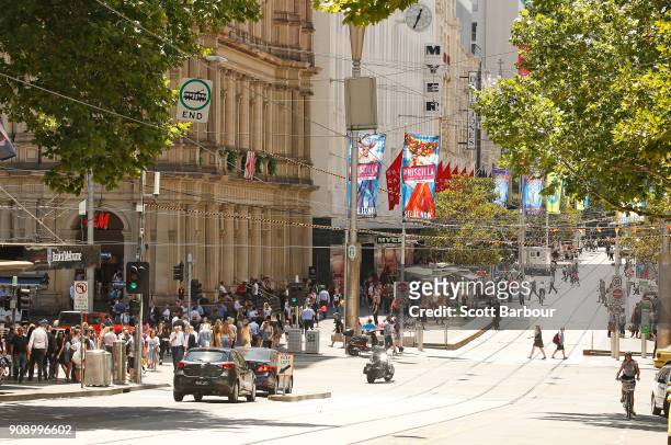 General view of Bourke Street as a memorial held for victims of the Bourke Street Mall Attack is held on January 23, 2018 in Melbourne, Australia....