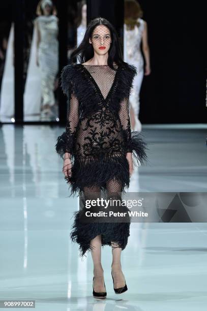 Aliyah Morgan walks the runway during the Ralph & Russo Spring Summer 2018 show as part of Paris Fashion Week on January 22, 2018 in Paris, France.