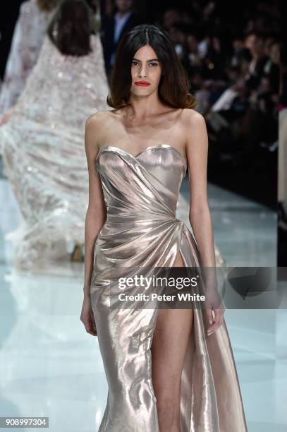 Alisar Ailabouni walks the runway during the Ralph & Russo Spring Summer 2018 show as part of Paris Fashion Week on January 22, 2018 in Paris, France.