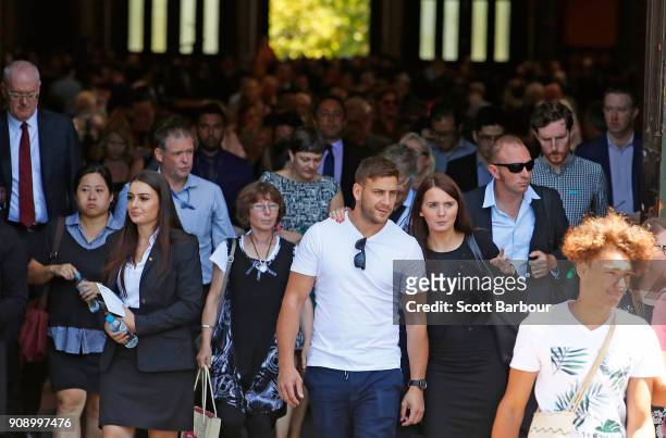 People leave after attending a memorial held for victims of the Bourke Street Mall Attack on January 23, 2018 in Melbourne, Australia. Six people,...