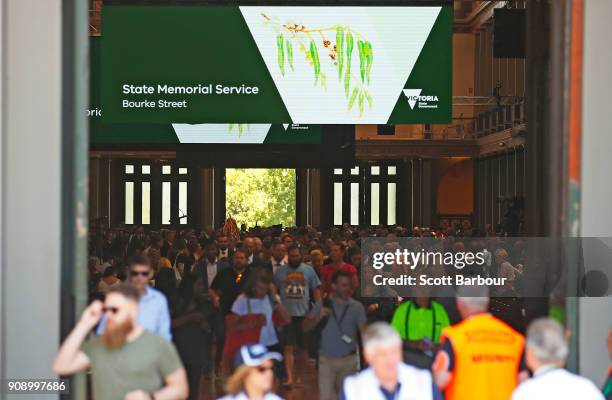 People leave after attending a memorial held for victims of the Bourke Street Mall Attack on January 23, 2018 in Melbourne, Australia. Six people,...