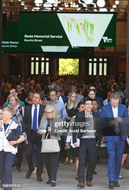 People leave after attending a memorial held for victims of the Bourke Street Mall Attack on January 23, 2018 in Melbourne, Australia. Six people,...