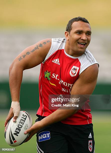 Neville Costigan passes during a St George Illawarra Dragons NRL training session held at WIN Jubilee Stadium on September 18, 2009 in Sydney,...