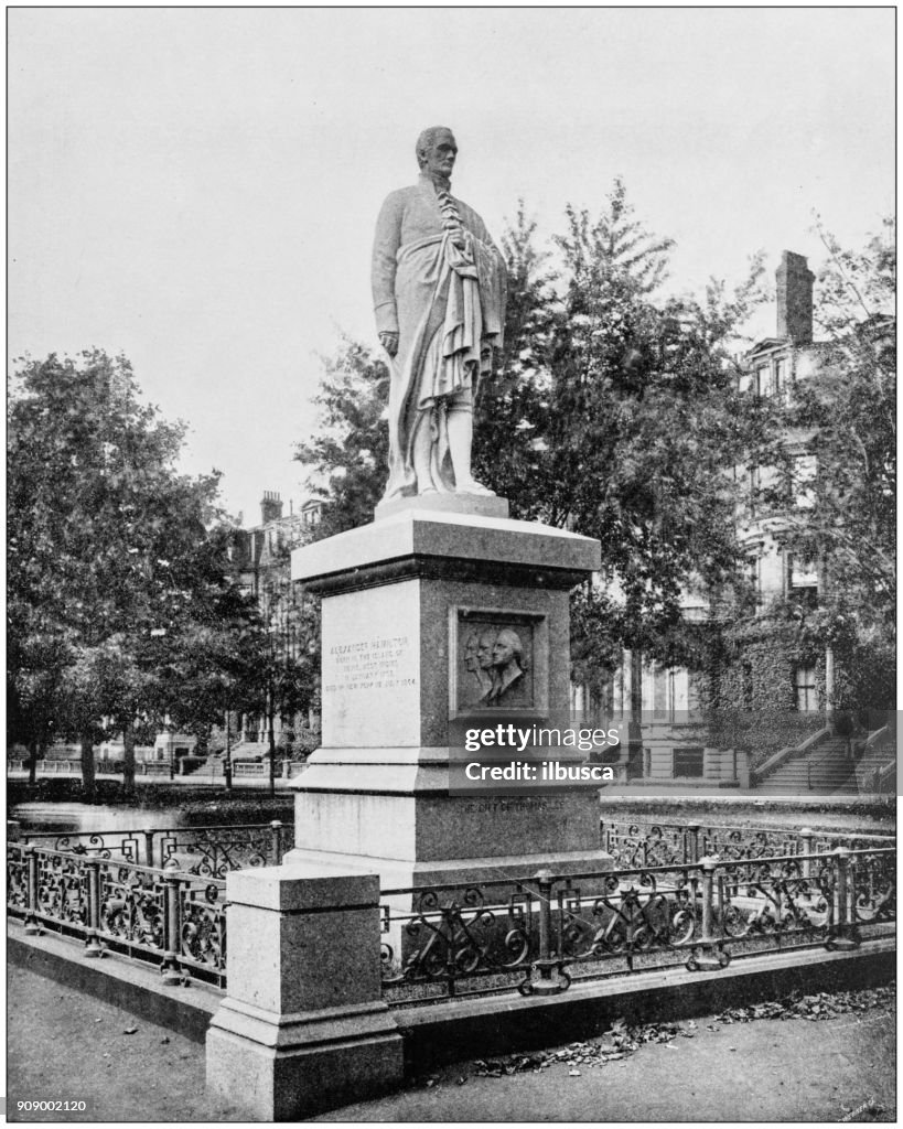 Antique photograph of World's famous sites: Statue of Alexander Hamilton, Commonwealth Avenue, Boston