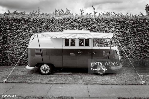 volkswagen type 2 (t1) transporter  kombi or microbus campervan - vw kombi stock pictures, royalty-free photos & images