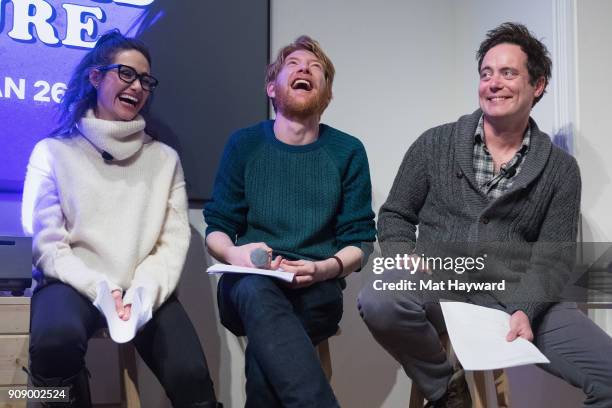 Emmy Rossum, Domhnall Gleeson and Jon Daly from Netflix's upcoming film "A Futile And Stupid Gesture" performed classic sketches from National...