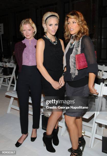 Gretchen Mol, Katharine McPhee and Jennifer Esposito attend the Ann Taylor See Now, Wear Now runway show at The New York Public Library on September...