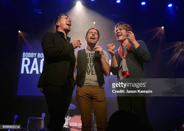 Isaac Hanson, Zac Hanson, and Taylor Hanson of Hanson perform onstage during the Bobby Bones & The Raging Idiots' Million Dollar Show for St. Jude at...