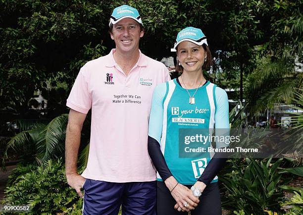 Glenn McGrath and Antonia Kidman pose for a photograph during a photo call ahead of Sunday's Blackmores Sydney Running Festival, welcoming the...