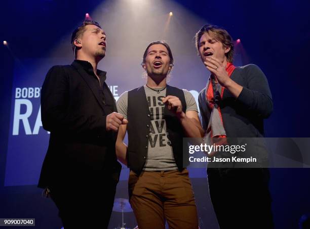 Isaac Hanson, Zac Hanson, and Taylor Hanson of Hanson perform onstage during the Bobby Bones & The Raging Idiots' Million Dollar Show for St. Jude at...