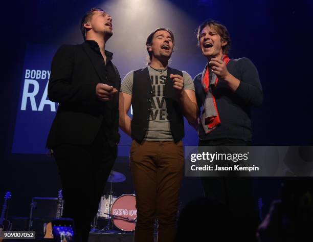 Isaac Hanson, Zac Hanson, and Taylor Hanson of Hanson perform onstage during the Bobby Bones & The Raging Idiots' Million Dollar Show for St. Jude at...