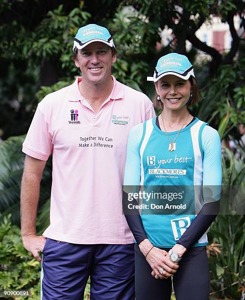 Glenn McGrath and Antonia Kidman attend a photo call ahead of Sunday's Blackmores Sydney Running Festival, welcoming the official race starter...