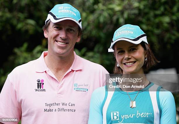 Glenn McGrath and Antonia Kidman attend a photo call ahead of Sunday's Blackmores Sydney Running Festival, welcoming the official race starter...