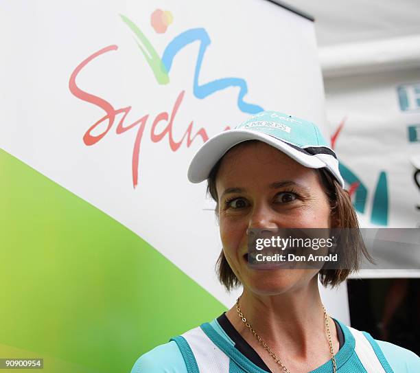 Antonia Kidman attends a photo call ahead of Sunday's Blackmores Sydney Running Festival, welcoming the official race starter Japan's Naoko Takahashi...