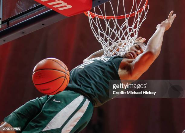 Miles Bridges of the Michigan State Spartans dunks the ball against the Illinois Fighting Illini at State Farm Center on January 22, 2018 in...