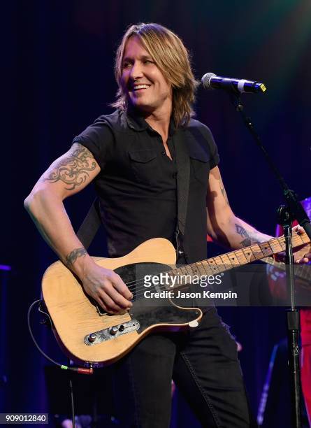 Keith Urban performs onstage during the Bobby Bones & The Raging Idiots' Million Dollar Show for St. Jude at the Ryman Auditorium on January 22, 2018...