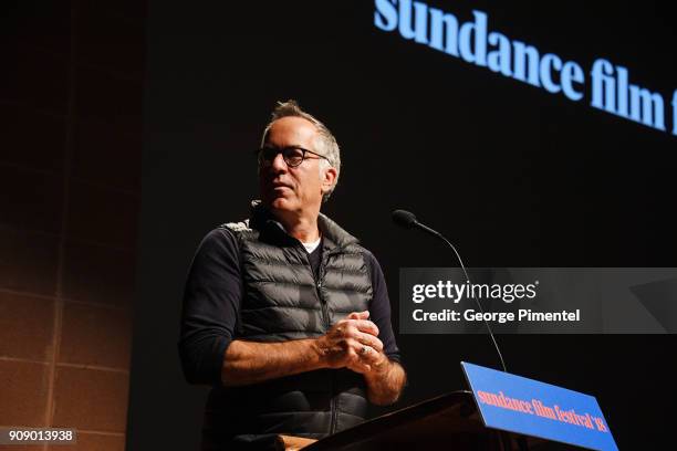 Sundance Film Festival Director John Cooper speaks during the "Beirut" Premiere during the 2018 Sundance Film Festival at Eccles Center Theatre on...